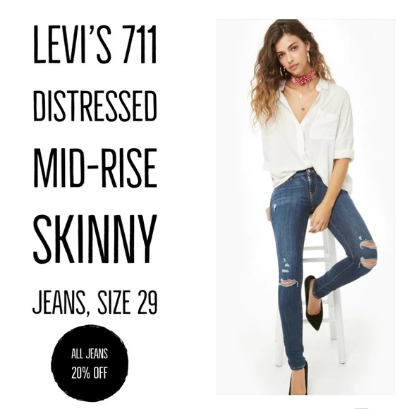 Levi's Denim - Levi’s 711 Mid-Rise Distressed Skinny Jeans, 29